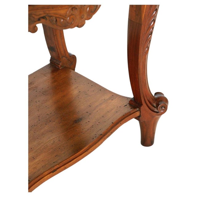 Italian Hand-Carved Walnut Bedside Tables with Marble Tops, 1940s, Set of 2 For Sale - Image 6 of 9