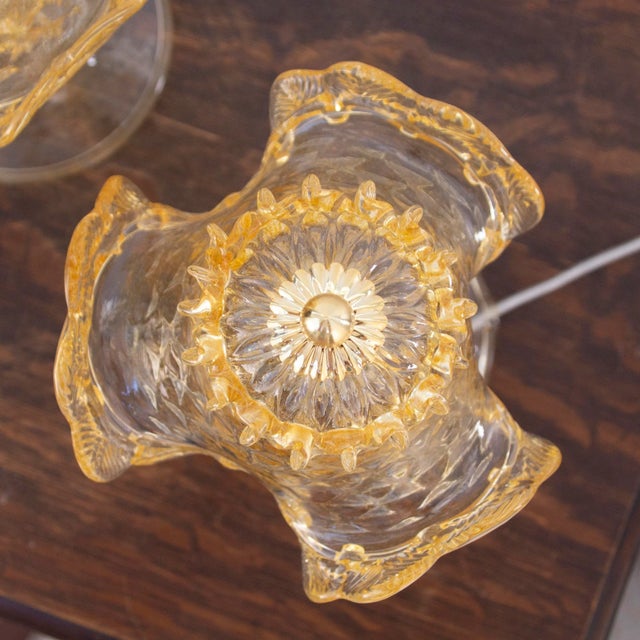Gold Murano Glass Table Lamps in Amber Color with Golden Elements, Italy, 1990s, Set of 2 For Sale - Image 8 of 10