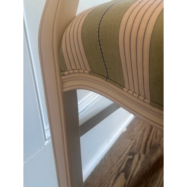Pair of White Oval Spider Back Chairs Newly Upholstered in Schumacher Green & White Audrey Stripe For Sale In Charlotte - Image 6 of 8