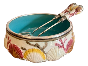 Antique Majolica Salad Bowl and Servers, 1860, Set of 3