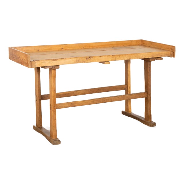 Early 20th Century Rustic Pine Work Table Console From Hungary For Sale