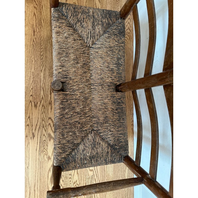 Antique American Ladderback Rush Seat Bench For Sale In Washington DC - Image 6 of 9