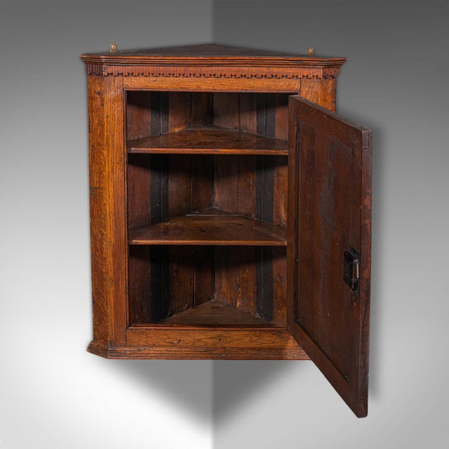 Traditional Small Antique Corner Cabinet, English, Golden Oak, Hanging Cupboard, Georgian For Sale - Image 3 of 10