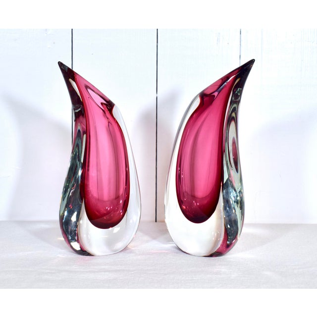 Mid-Century Modern Murano Glass Pink Sommerso Teardrop Vases by Luigi Onesto, 1970's Pair For Sale - Image 3 of 8