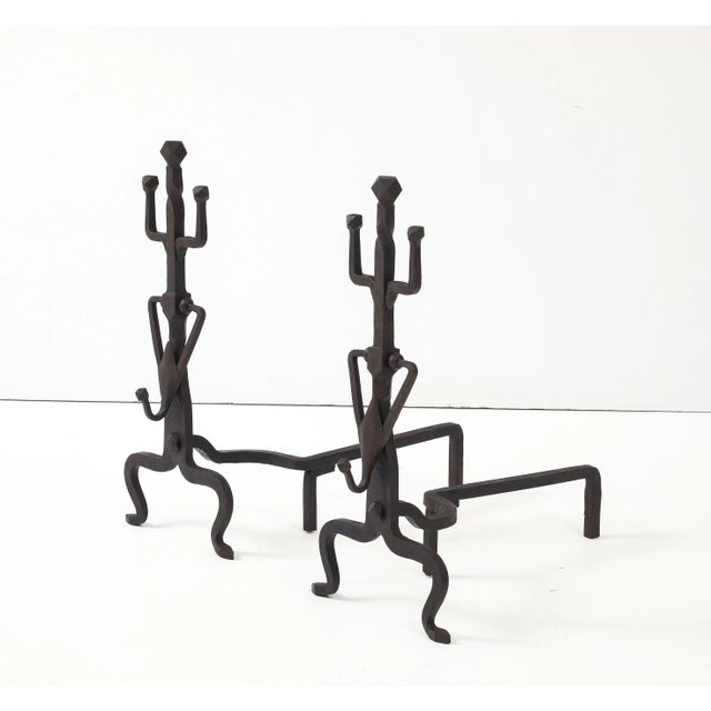 1930s 1930's Art and Crafts Abstract Large Iron Andirons For Sale - Image 5 of 12