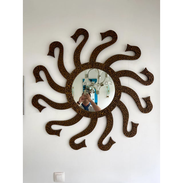 1970s Hammered Brass Mirror Octopus by Luciano Frigerio, Italy For Sale - Image 11 of 11