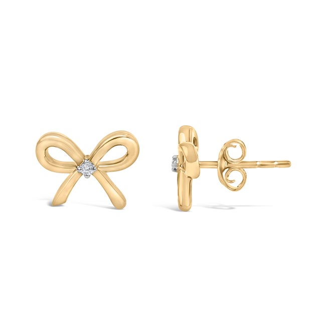 Haus of Brilliance Gold Vermeil Diamond Accent Bow Earrings, Pair For Sale - Image 4 of 4