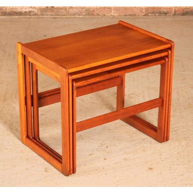 Mid-Century Danish Teak Nesting Tables by Arne Hovmand-Olsen for Mogens Kold, 1960s, Set of 3 For Sale - Image 4 of 12