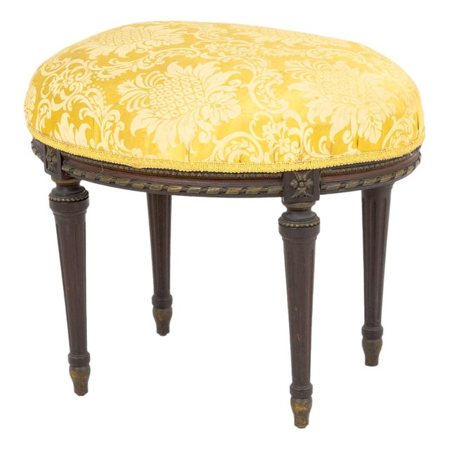 Louis XVI Style Yellow Silk Upholstered Footstool For Sale