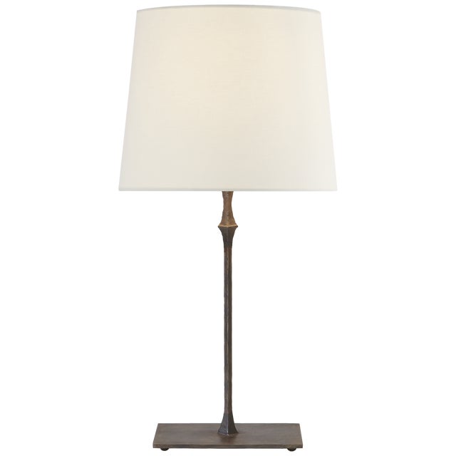 Transitional Visual Comfort Signature Dauphine Bedside Lamp in Aged Iron with Linen Shade For Sale - Image 3 of 3