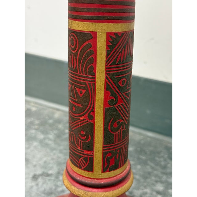 Hand-Painted Round Pedestal Game Table, Vintage For Sale In San Francisco - Image 6 of 12
