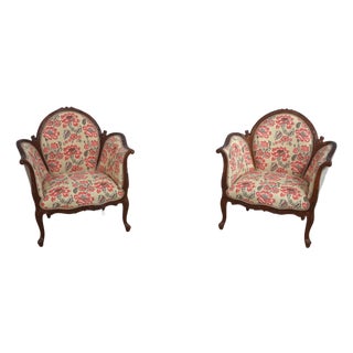 Pair French Louis XV Newly Upholstered Bergere Armchairs For Sale