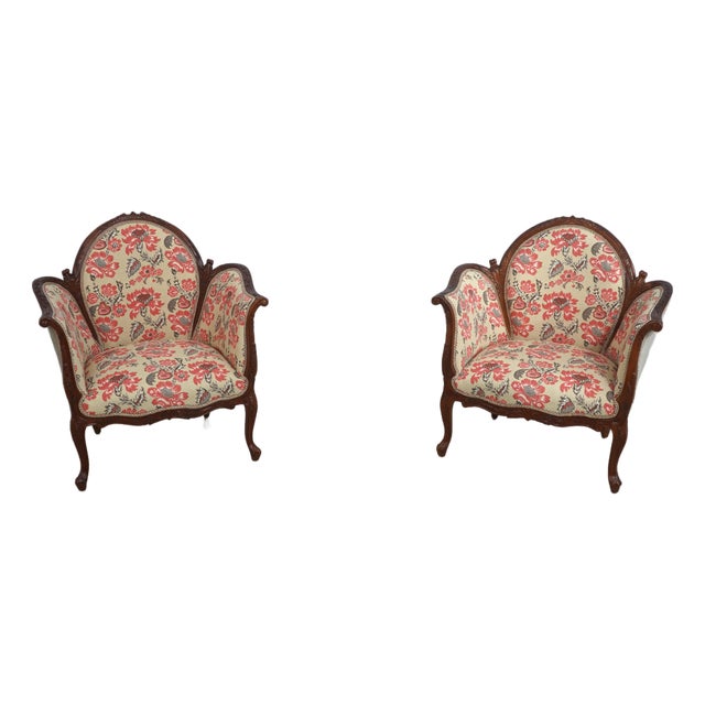 Pair French Louis XV Newly Upholstered Bergere Armchairs For Sale