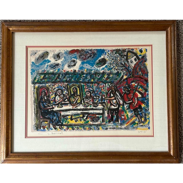Original Mid Century Framed Lithograph Entitled the Seder Table by Shemuel Boneh For Sale In Philadelphia - Image 6 of 9