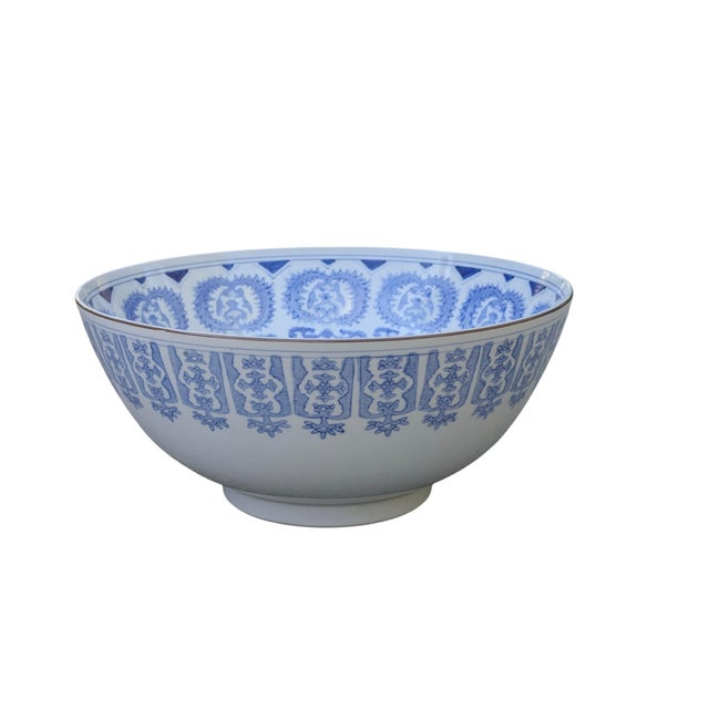 Vintage Chinoiserie Blue and White Porcelain Bowl For Sale - Image 12 of 13