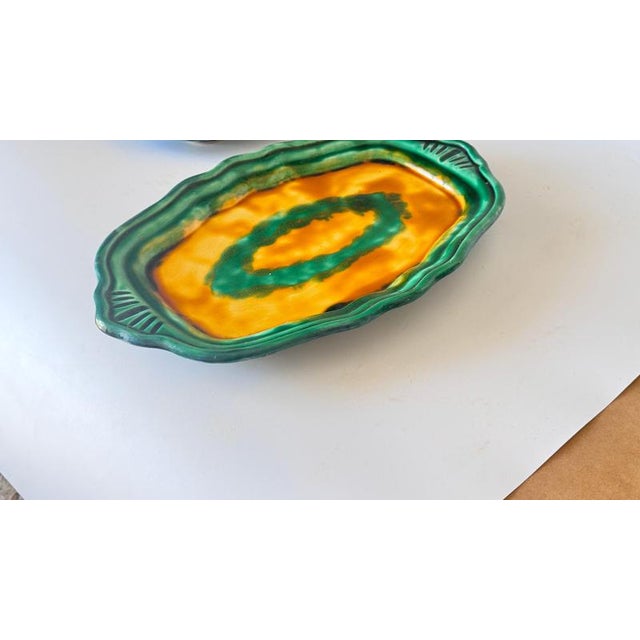 French Green and Yellow Ceramic Serving Dishes with Layered Rim, 1970s, Set of 2 For Sale - Image 12 of 14