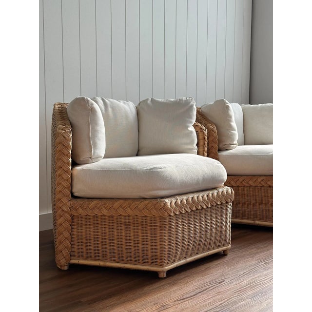1970s Vintage Brown Jordan Braided Wicker Lounge Chairs, Pair For Sale - Image 5 of 18