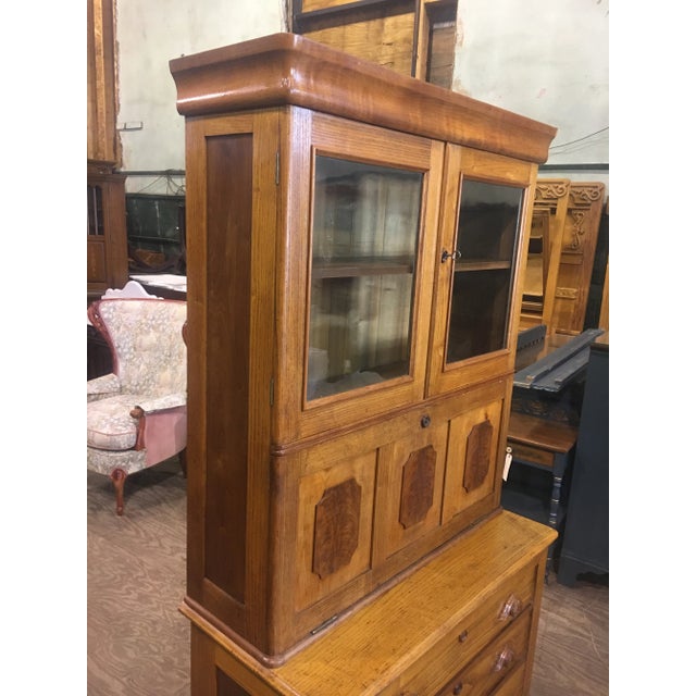 Antique Oak & Walnut 2 Piece Drop Front Secretary Bookcase For Sale - Image 4 of 11