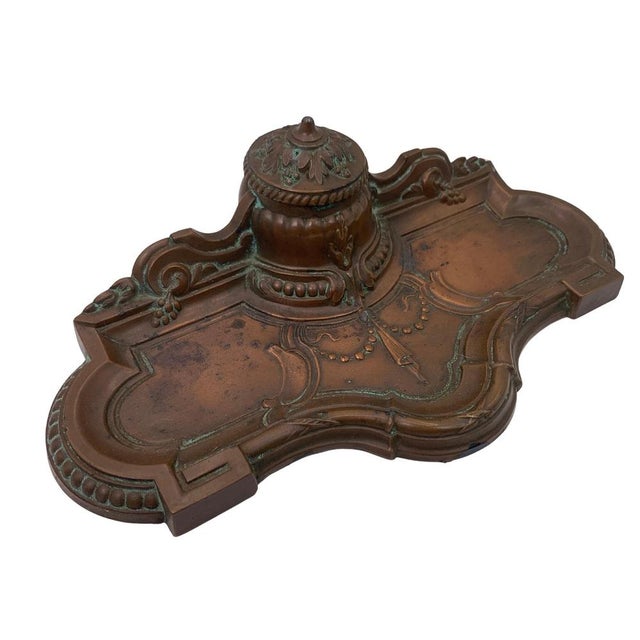 Art Nouveau French Bronze Desk Tidy with Inkwell, 1910s For Sale - Image 6 of 18