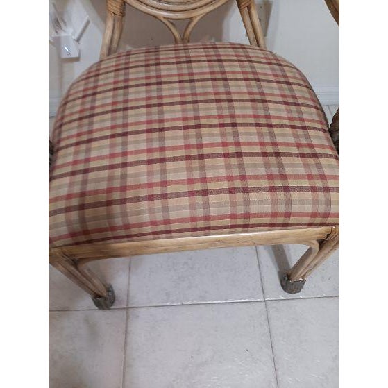 Vintage Bamboo Rattan Dining Armchair Metal Accents Set of 4 For Sale - Image 12 of 14