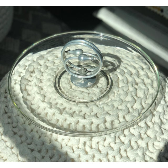 Early 20th Century 1930s Art Deco Cheese Tray Glass & Aluminum For Sale - Image 5 of 9