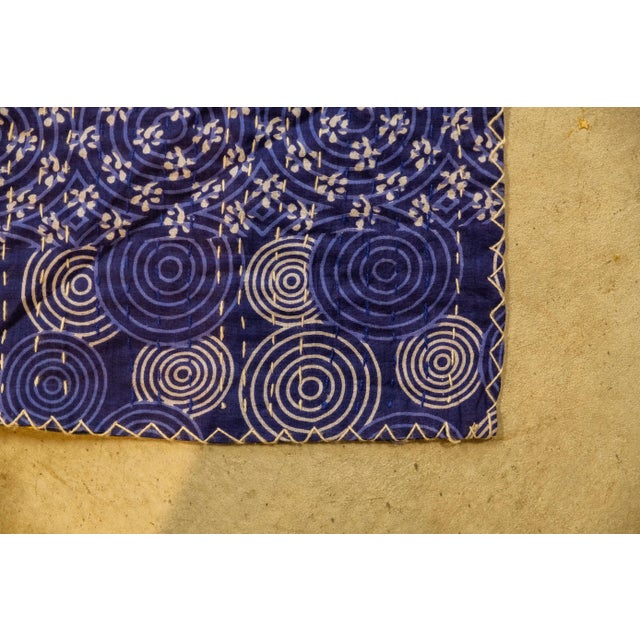 Indian Blue Kantha Quilt For Sale - Image 4 of 9