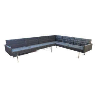 Geiger Tuxedo Two-Piece Component Lounge Sectional in Gray Wool Felt For Sale
