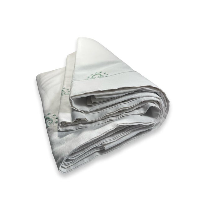 Early 21st Century Antique French Linen Sheet, Jl Monogram With Sage Green Embroidery, Circa 1920 For Sale - Image 5 of 11