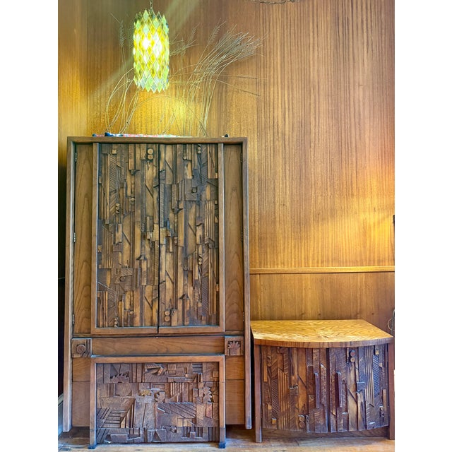 1970s 1970s Lane Brutalist Pueblo Armoire and Nightstand Set MCM For Sale - Image 5 of 14