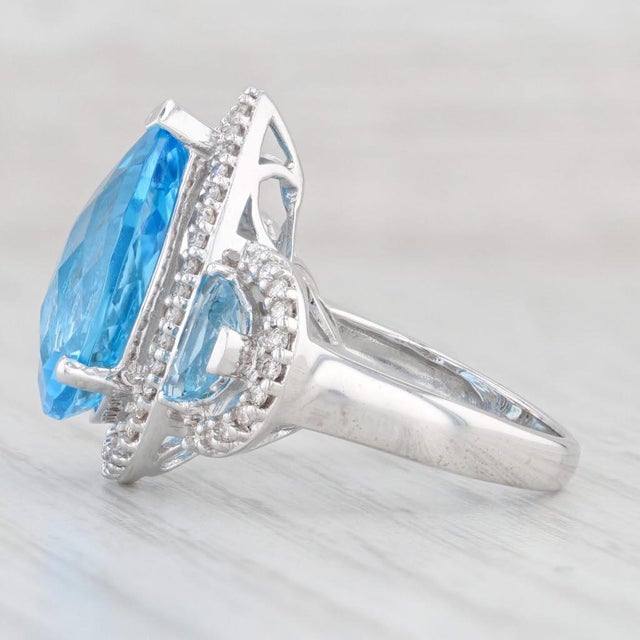 2010s 8.11ctw Pear Topaz Diamond Halo Cocktail Ring 18k White Gold Size 5.25 For Sale - Image 5 of 8