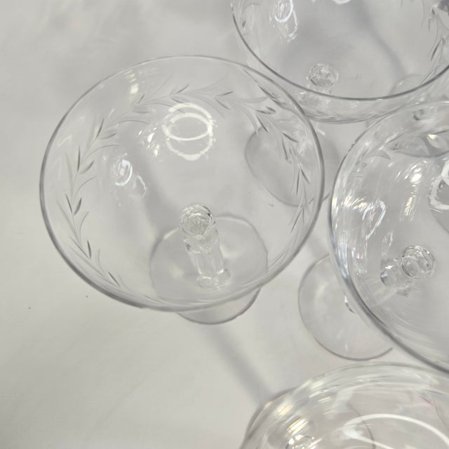 Vintage Handcut Laurel Champagne Coupes- Set of Eight For Sale - Image 13 of 13