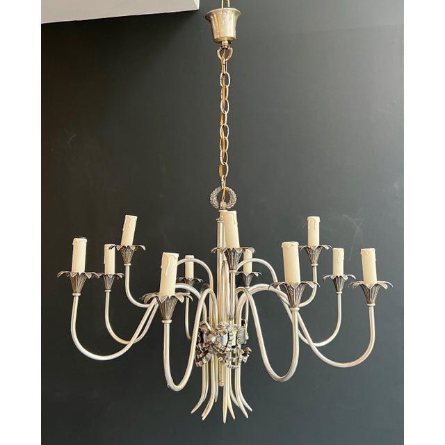 1940s Maison Charles Neoclassical Silver Metal Chandelier For Sale - Image 6 of 12