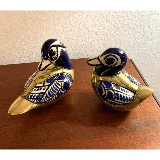 Folk Art Vintage Tonala Ceramic and Brass Ducks For Sale - Image 3 of 3