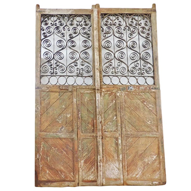 Rustic Vintage Early 20th Century Large Wood & Iron Scroll Gate For Sale - Image 3 of 3