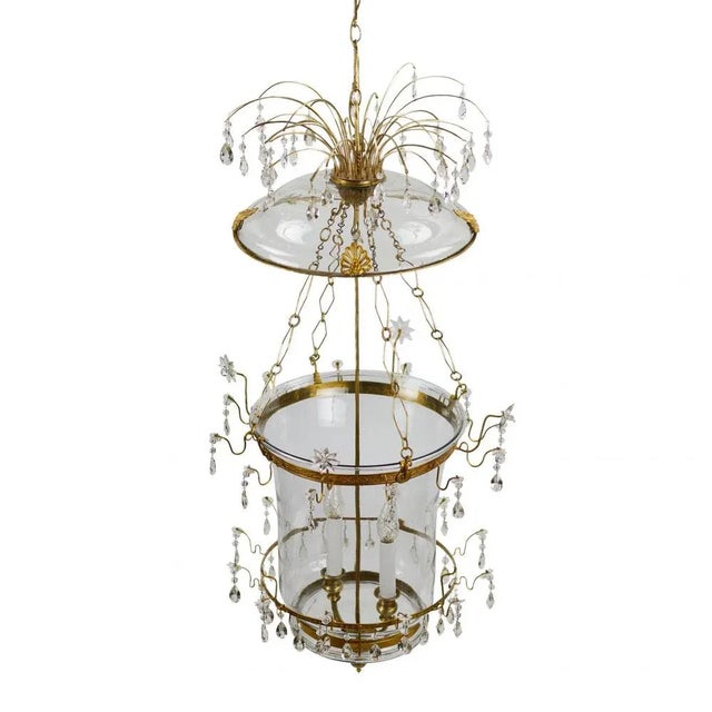Russian large pendant two-light lantern (lantern) in the style of Louis XVI, with a bronze frame for mounting the main...