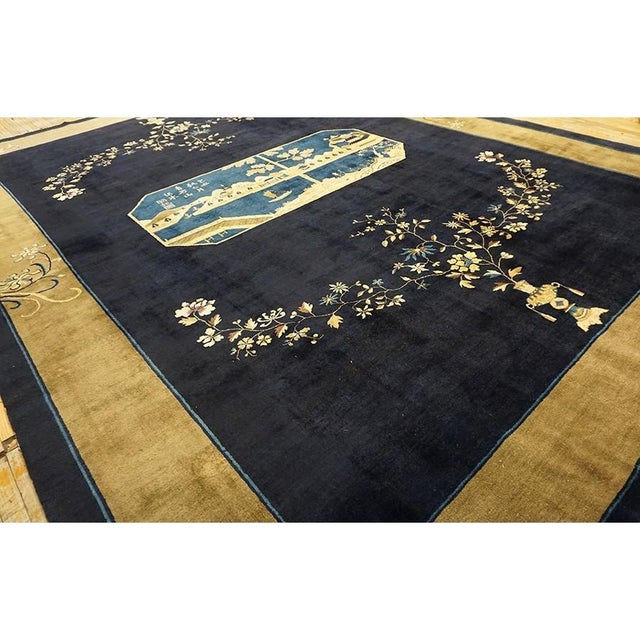 Navy Blue 1920s Navy Blue Antique Chinese Painterly Peking Knotted Large Oversized Big Rug For Sale - Image 8 of 10