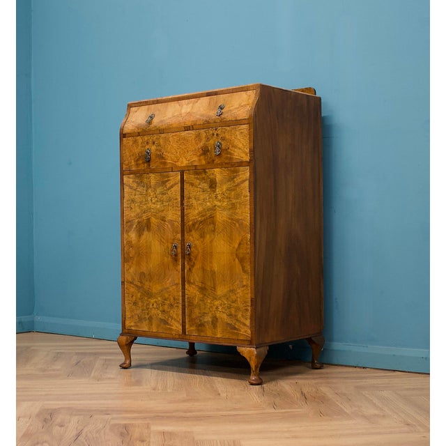 British Art Deco Burr Walnut Linen Cabinet, 1930s For Sale - Image 4 of 12