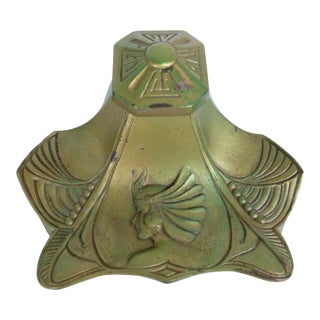 Antique Art Nouveau Brass Inkwell With Original Glass Liner . Jugendstil Desktop Decor . Early 1900s Goddess Motif For Sale