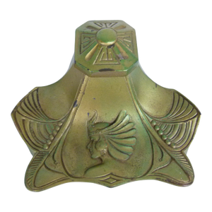 Antique Art Nouveau Brass Inkwell With Original Glass Liner . Jugendstil Desktop Decor . Early 1900s Goddess Motif