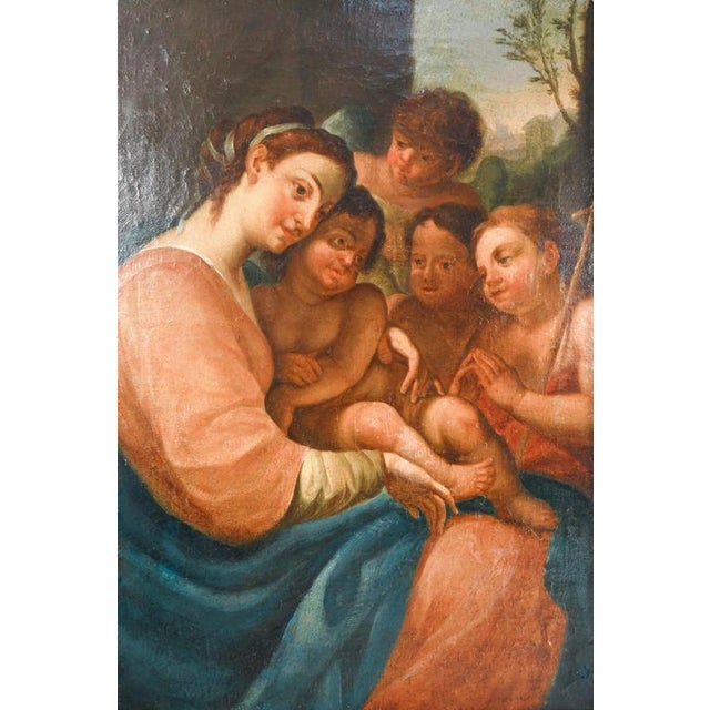 Oil painting on canvas virgin mary, jesus and john the baptist. Italy, early 19th century origin italy period early 19th...