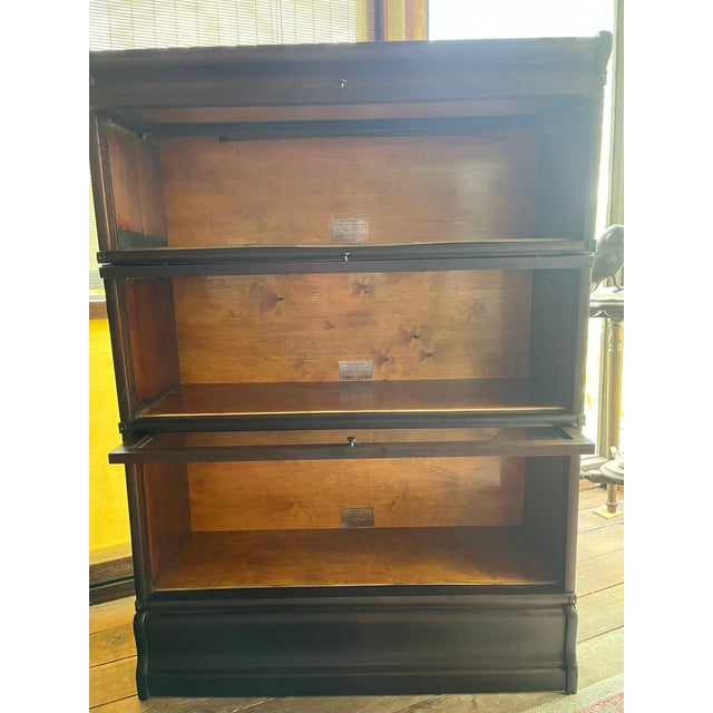Globe Wernicke Matched Pair of Three Unit Globe Wernicke Solid Mahogany Bookcases For Sale - Image 4 of 11