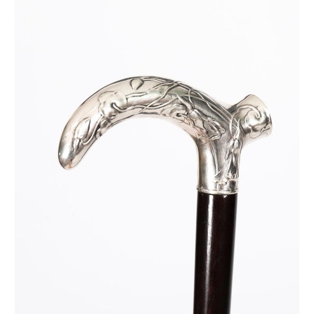 Antique French Art Nouveau Silver Topped Walking Cane Stick, 1890s For Sale - Image 6 of 15