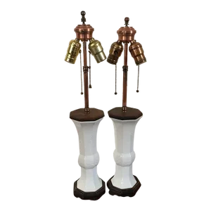 19th Century Chinese Monochrome Blanc de Chine Glaze Mounted Lamps - a Pair