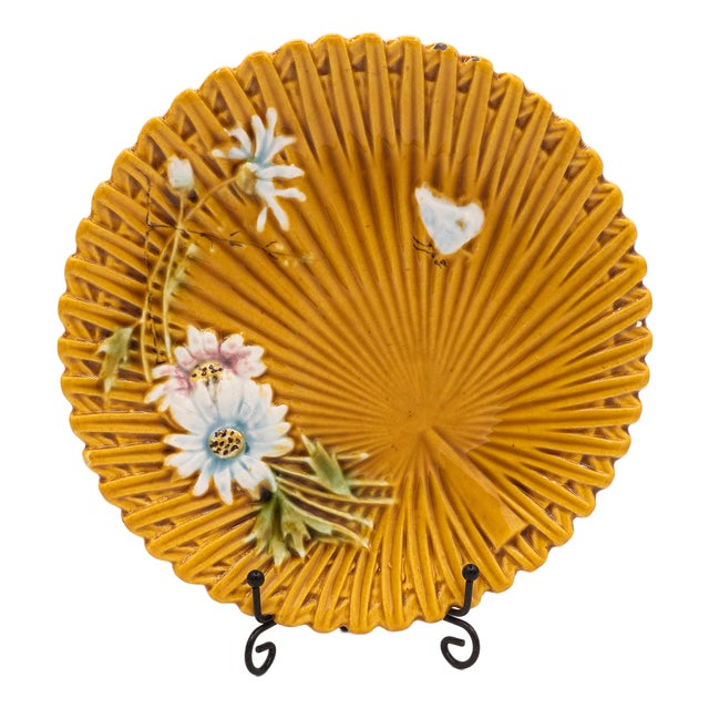 Antique Art Nouveau Yellow Majolica Marguerite Plate from SMF Schramberg, 1920s For Sale