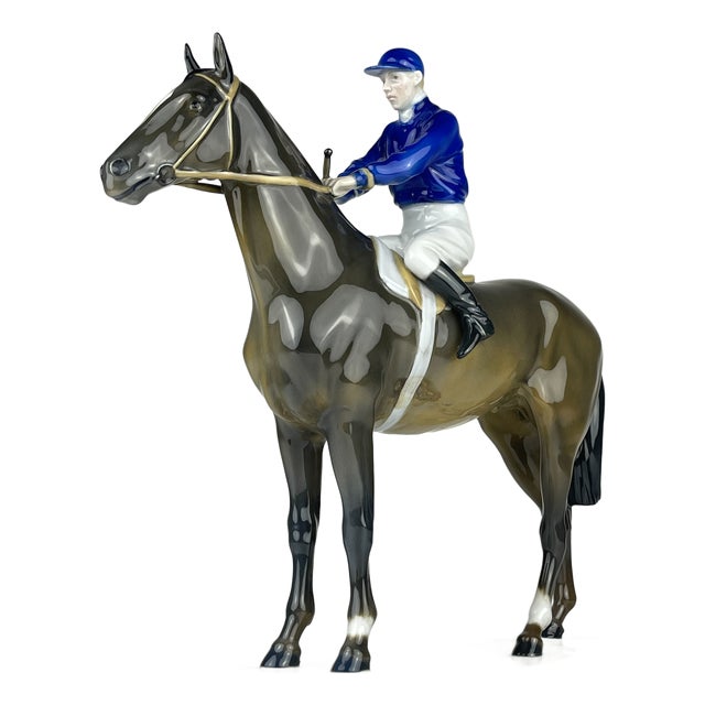 Original Sculpture of Horse and Jockey by Max Hermann Fritz for Fraureuth Kunstabteilung, Germany, 1920s For Sale