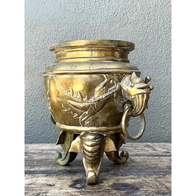 Vintage Asian Brass Dragon Cache Pot For Sale - Image 11 of 13