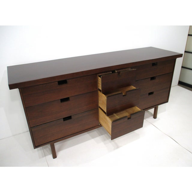Wood Mid 20th Century Nakashima Styled Mid Century Walnut Nine Drawer Dresser For Sale - Image 7 of 12