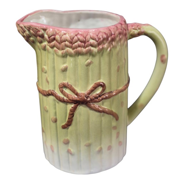 Vintage Asparagus Motif Portuguese Majolica Ceramic Pitcher For Sale - Image 9 of 9