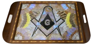 Masonic Tunbridge Wear Tray with Butterfly Wing Decoration, 1910s