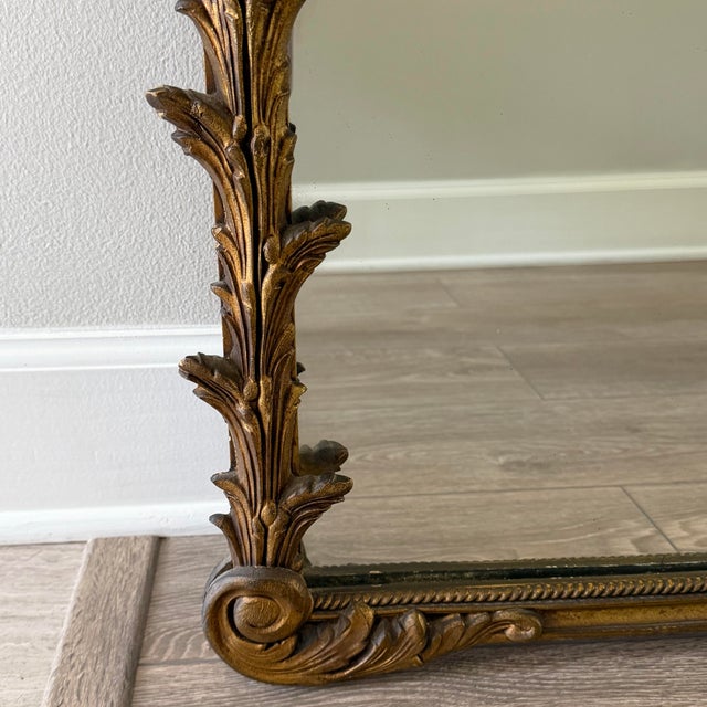 Wood 1940 Antique Nurre Plume Crest Giltwood Mirror - Louis XVI Hollywood Regency Style For Sale - Image 7 of 12